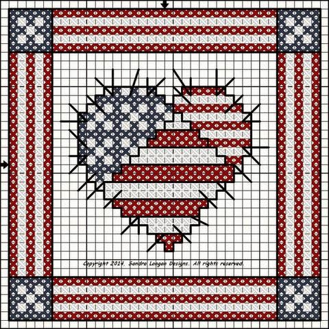 stars and stripes heart cross stitch 