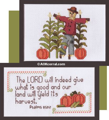 scarecrow and scripture cross stitch