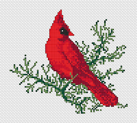 Cardinal in winter cross stitch pattern