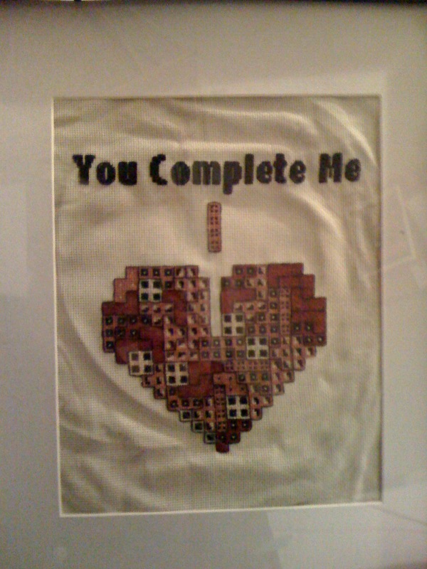 Tetris cross stitch valentine.