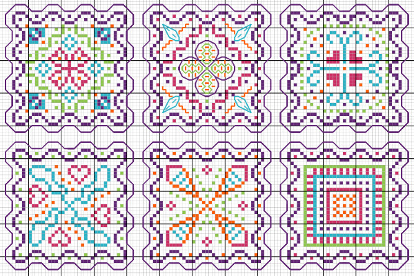 multicolored wavy edges cross stitch designs