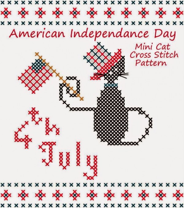 July 4 mini cat cross stitch pattern