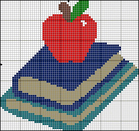 schoolbooks and apple cross stitch