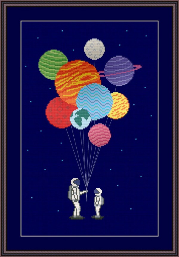 space balloons cross stitch pattern