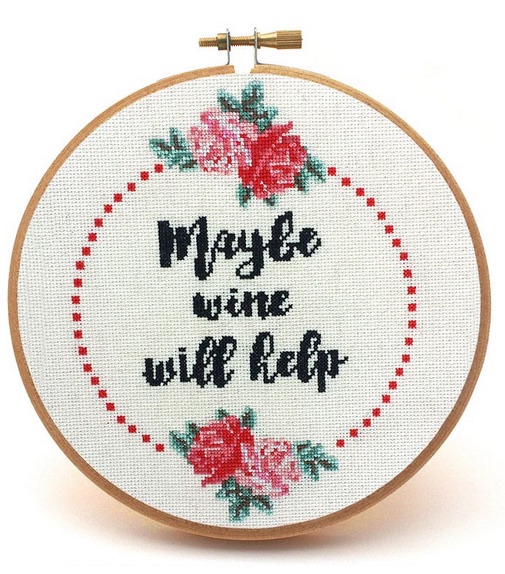 maybe wine will help cross stitch