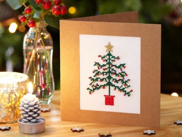 cross stitch christmas tree card