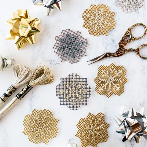 cross stitch metallic snowflakes