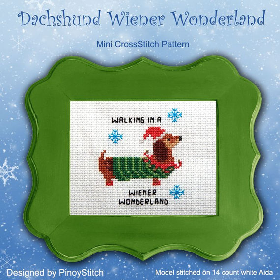 dachshund winter winterland cross stitch