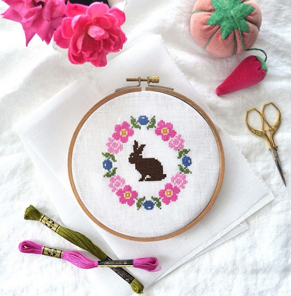 floral bunny cross stitch pattern