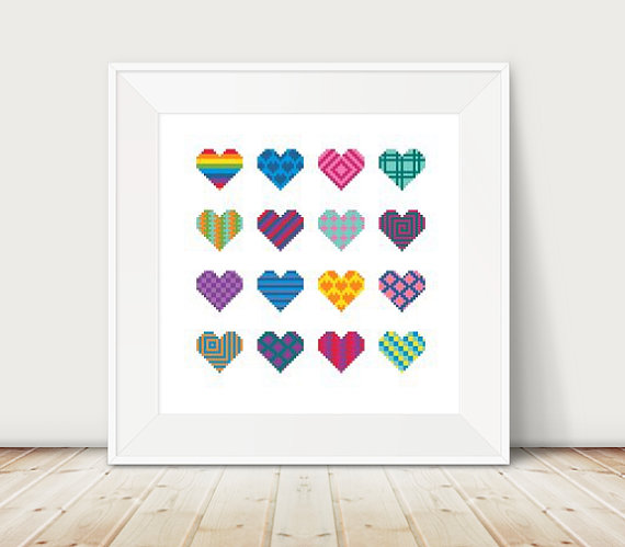 geometric hearts cross stitch pattern