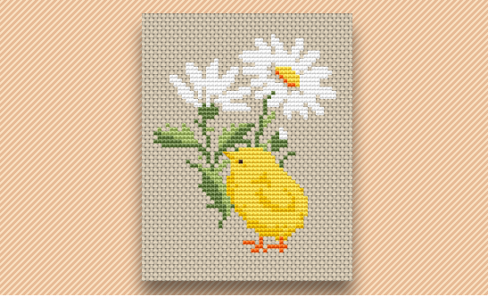 chick and flower cross stitch pattern