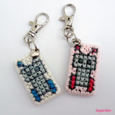 cross stitch keychains on plastic canvas