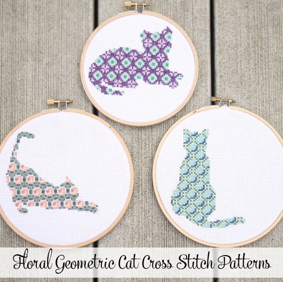 geometric cross stitch cat patterns