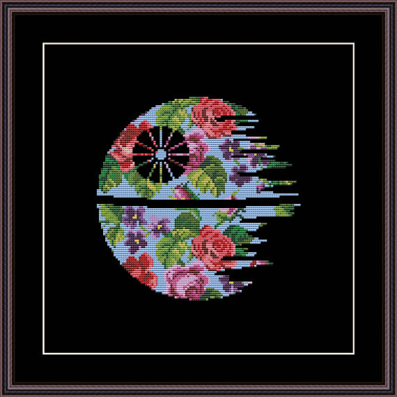 floral death star cross stitch