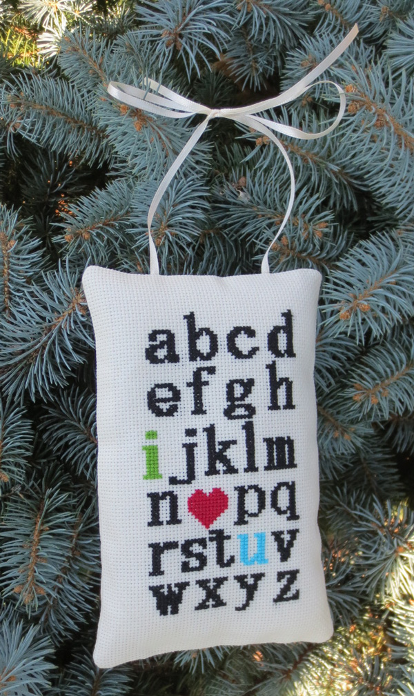 i love you cross stitch ornament