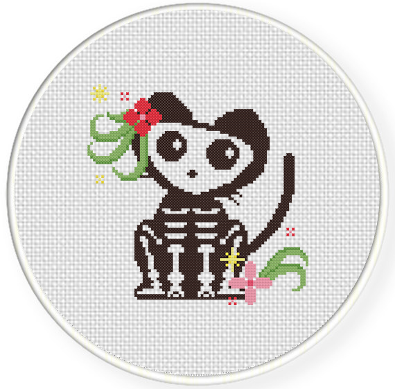 skeleton cat cross stitch pattern