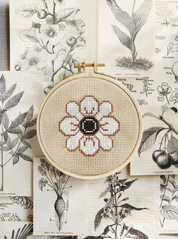 white flower cross stitch pattern