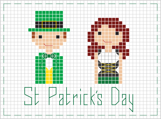 st. patrick's day people cross stitch