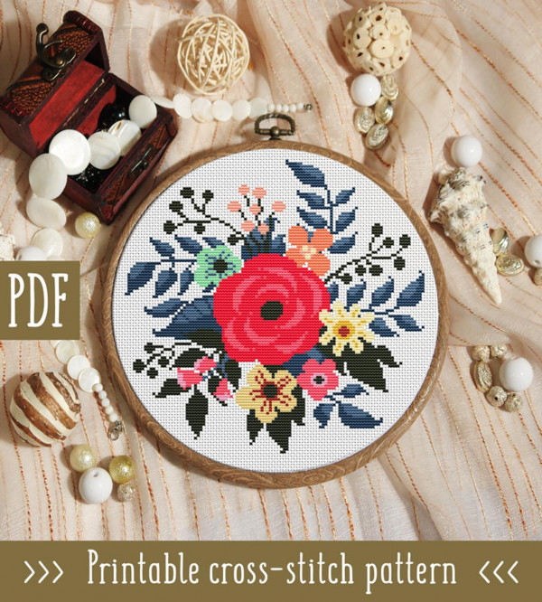 modern floral cross stitch